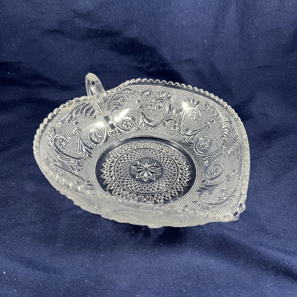 Clear Cut Glass Leaf Candy Trinket Dish Decorative Starburst Vintage Collectible
